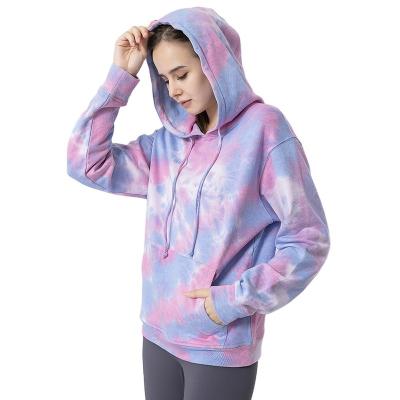 China Breathable Women Cotton Tie Dye Sweater Jacket Fitness Sports Trend Top Pullover Fashion Loose Hoodie WY800 for sale