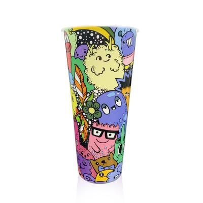 China Customize design to satisfy personal requirements Wholesale Disposable Inner Film Rainbow Plastic Cup Custom Logo Plastic PP Hard Cups for Bubble Milky Tea for sale