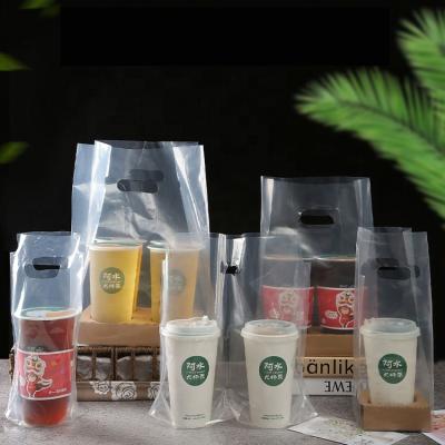 China Disposable Custom Logo Plastic Clear Bag Wholesale Take Away Boba Tea Cup Bags Single Cup Double Cup Bag for sale