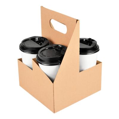 China Recyclable Custom Logo Biodegradable White Black Kraft Paper Cup Holder 2 Cup 4 Cup Paper Tray for sale