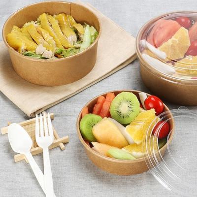 China Disposable Recyclable Kraft Paper Food Packaging Custom Disposable Fruit Salad Container Serving Bowl With Lid for sale