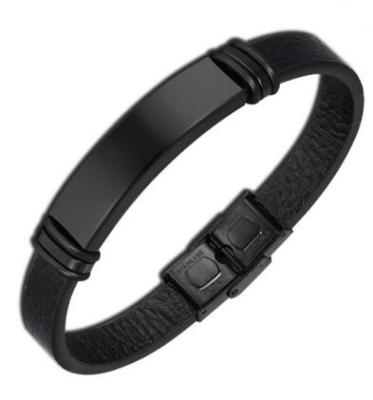 China Wholesale Fashionable Clasp Mens Stainless Steel Trend ID Customized Leather Black Engraved Bracelet for sale