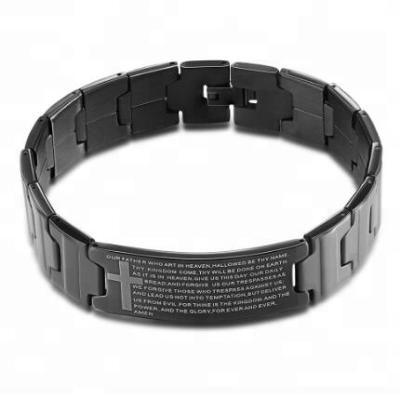 China New Mens Stainless Steel Trendy Black Bible Prayer Cross Bracelet for sale