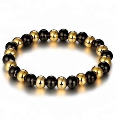 China New Trendy Wholesale Black Gold Plating Stainless Steel Bead Bracelet for sale