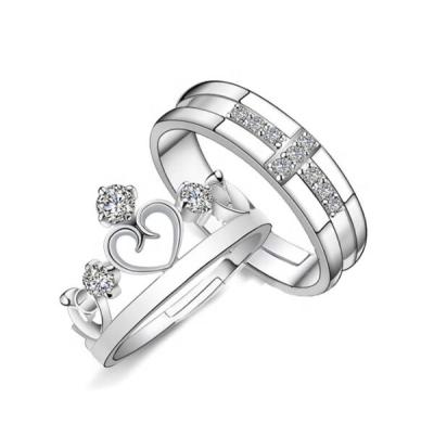 China Pure Silver Couples Ring 925 Sterling Silver Siver Crown Romantic Hot Sales Adjustable Opening Rings for sale