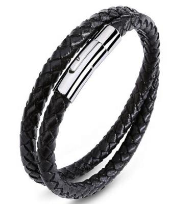 China Fashion Casual / Sporty Boutique Men's Leather Bracelet With Stainless Steel Clasp for sale