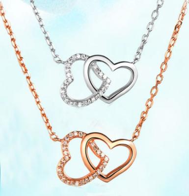 China Fashionable Women's 925 Silver Rose Gold CZ Love Heart Shaped Pendant Chain Necklace for sale