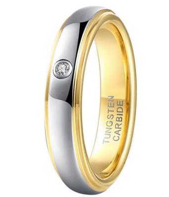 China Fashionable Wholesale Hot Plating Gold Edge Women CZ Inlay Tungsten Stone Rings for sale