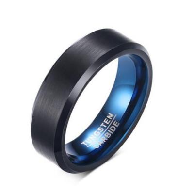 China Fashionable Hot European Popular Men's Matte Finish Tungsten Carbide Rings 6MM Inner Plating Black Blue Outer Tungsten Rings for sale