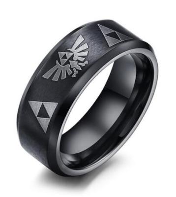 China Custom Engraved Black Classic Triangular Plating IP Ring IP Ring Stainless Steel Zelda 8MM Animation Jewelry Animation Ring Custom Engraved Ring for sale