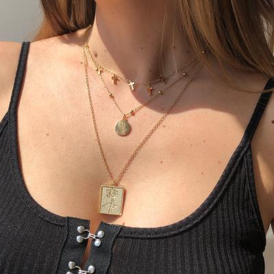 China MuXi Trendy Multilayer Necklace Rose Flower Element Necklace Fashion Geometric Cross Necklace for sale