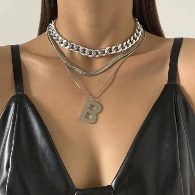 China Fashionable MUXI B Custom Letter Multilayer Necklace Female Simple Cross Thin Chain Stacking INS Necklace for sale