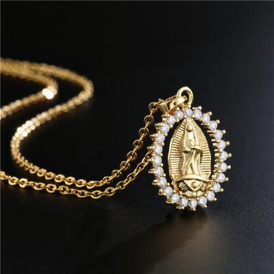 China MUXI Fashionable Religious Accessories Copper Virgin Mary Necklace Micro-Inlaid Pendant Necklace Women for sale