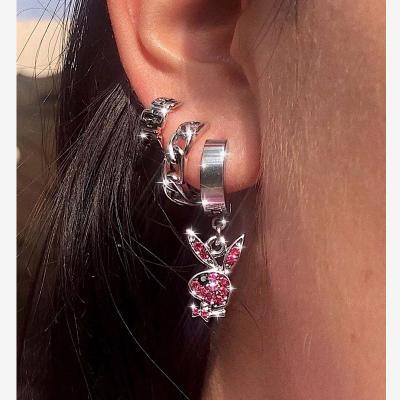 China MuXi HIPPOP Rabbit Full Head Diamond Rabbit Stud Earrings Stainless Steel Cute And Cool Ear Studs Unisex MuXi HIPPOP Earrings for sale