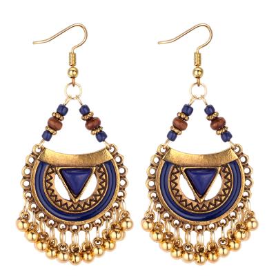 China Cute And Cool Retro Style Ethnic Earrings MuXi Style Oil Drop Metal Ball Indian Earrings Drop Tassel Earrings for sale