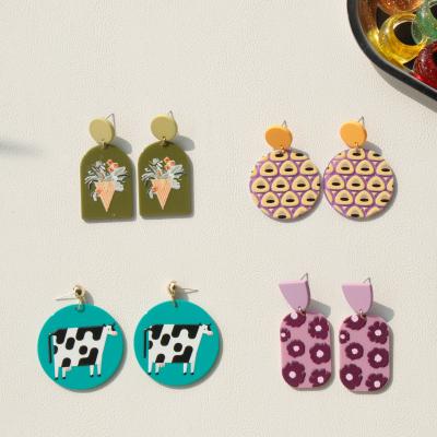 China Cute and cool style acrylic earrings art print cartoon spray paint MuXi flower earrings female for sale