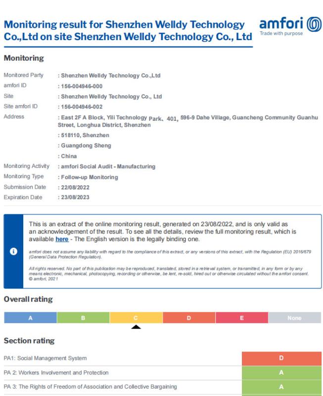 BSCI - Shenzhen Welldy Technology Co., Ltd.