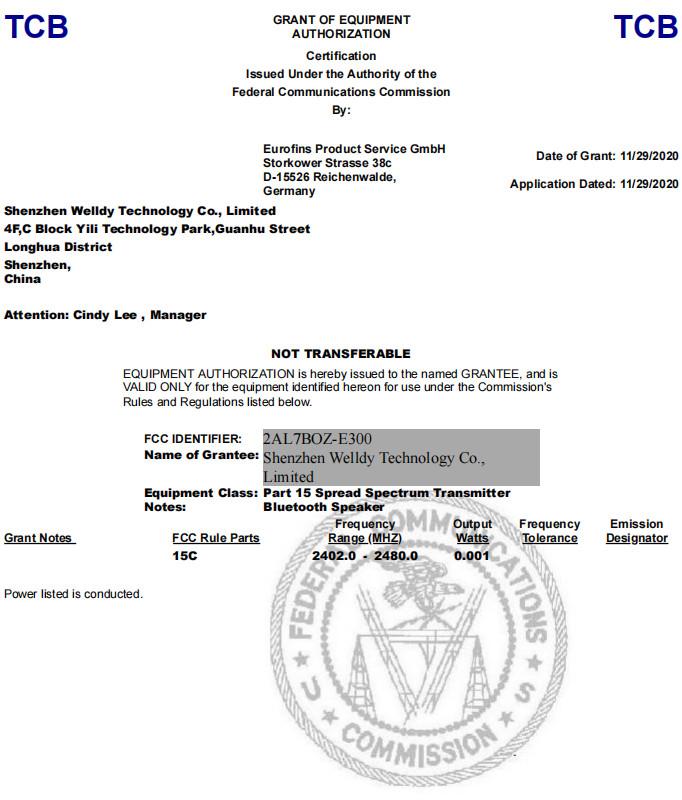 FCC - Shenzhen Welldy Technology Co., Ltd.