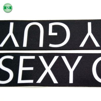 China Elastic Customized Black White Writing Elastic Belt For Clothing for sale