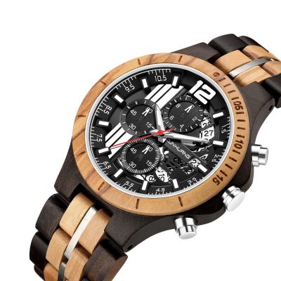 China Mens 2021 Elegant Business Casual Dress Wooden Wristwatches Elegant Ebony Wood and Stainless Steel Combined Chronograph With Wooden Box for sale