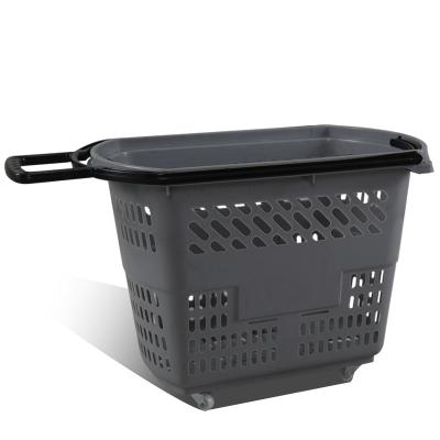 China Supermaerket Wholesale Two Handle Eco - Friendly Plastic Shopping Basket With Wheel for sale