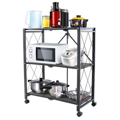 China Multifuncional Sustainable Metal Wholesale Foldable Steel Kitchen Shelves Standing Units Wheels Storage Rack for sale