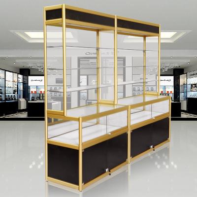 China Morden Luxury Multilayer Aluminum Glass Display Cabinet Showcase With LED Light for sale