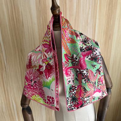 China 2023 square newcomer brand design square 100% double print colorful silk face scarf 90*90cm for women hijab muslims for sale