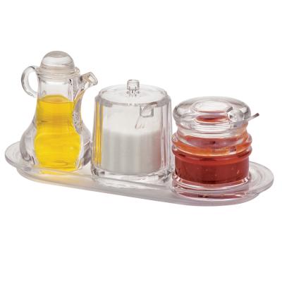 China Server Stocked Acrylic Chilled Condiment Organizer Tray Set Clear Plastic Condiment Server Condiment Serving Jar for sale