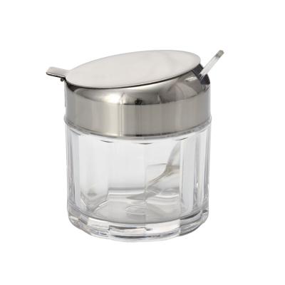 China Plastic Freshness Preservation Storage Jar Stainless Steel LidFlavoring Container With Spoon Acrylic Condiment Canister for sale