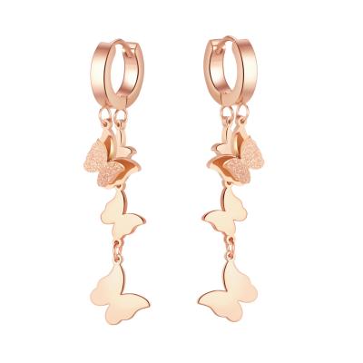 China C&J 2 FASHIONABLE Colors 18K Rose Gold Plated Bling Luxury Creative Rhinestone Butterfly Stainless Steel Butterfly Earrings 2 for sale