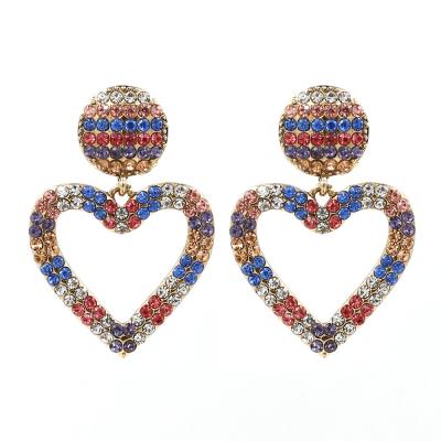 China C&J Colorful Rainbow Heart Statement Cavity Rhinestone Heart Earrings Popular Drop Earrings FASHIONABLE for sale