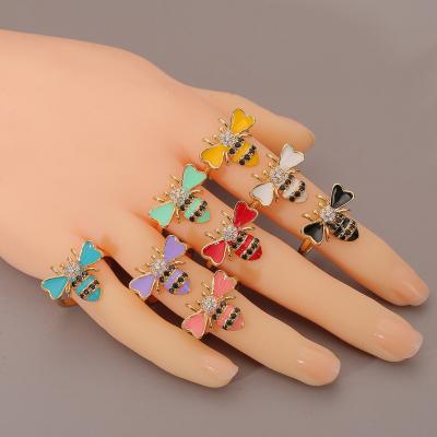 China FASHIONABLE C&J Jewelry Color Drop Explosive Oil Inlaid Zircon Bee Opening Adjustable Ring for sale