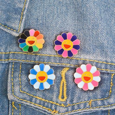 China C&J Fashion Colorful Flower Sun Oil Drip Smiley Face Corsage Brooch Badge for sale