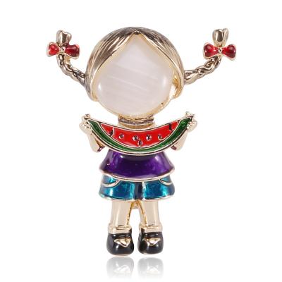 China Fashion C&J Inlaid Opal Creative Cute Watermelon Little Girl Enamel Brooch Drip Pins for sale