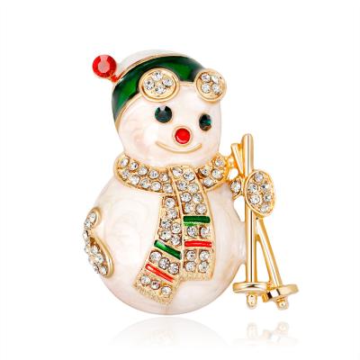 China C&J Fashion Cute Diamond Christmas Snowman Anime Enamel Brooches Crystal Rhinestone Christmas Brooches for sale