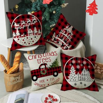 China MA-11 New Arrival 45*45cm Non-Toxic Red Black Plaid Christmas Pillow Cover Case For Christmas Home Decor for sale