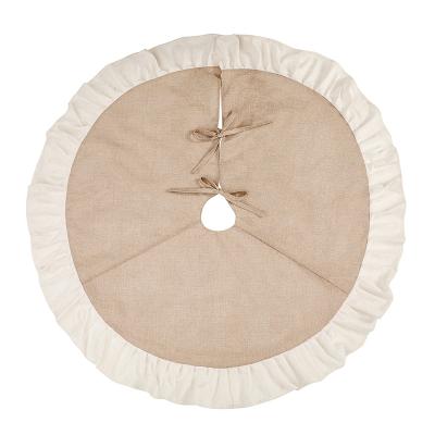 China New Coming XD-337 Fashionable Rustic 48 Inch Burlap Christmas Fall Tree Skirt With Ruffle Border for sale