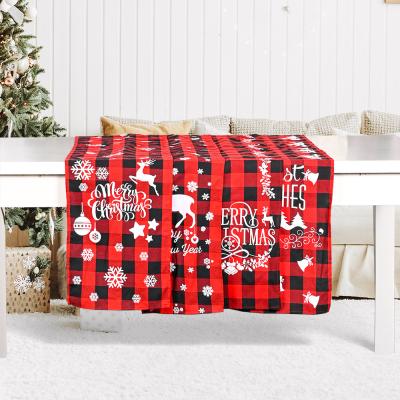 China HB-016 New Eco-friendly Plaid Christmas Table Runner With Reindeer Merry Christmas Table Decoration for sale