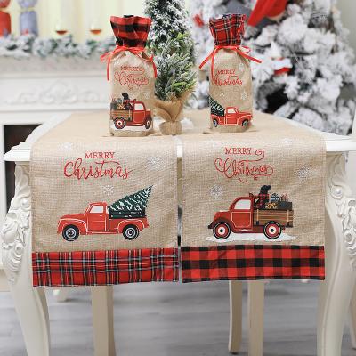 China YQ-161 Eco-friendly Embroidered Christmas Tree Farmhouse Fabric Holiday Table Runner Farm Truck Print Table Runner for sale