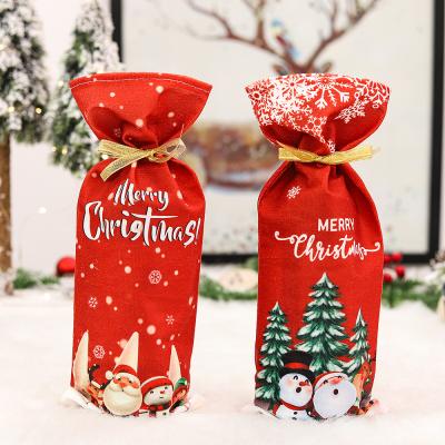 China Christamas Table Decoration YQ-033 Merry Christmas Wine Drawstring Bottle Bags For Christmas Dining Table Decorations for sale