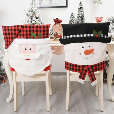 China YQ-138 Felt New Arrive Red Plaid Christmas Chair Cover Cardboard Santa Snowman Chair Back Cover for sale