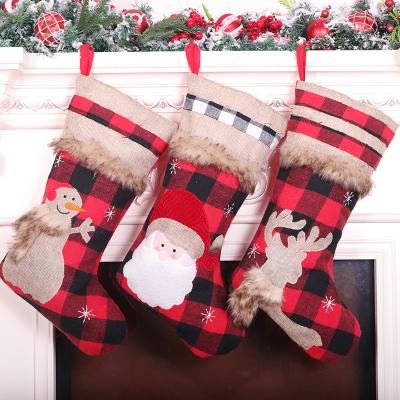 China New Plaid KA-107 Large Christmas Stocking Eco - Friendly Red Black Christmas Decoration for sale