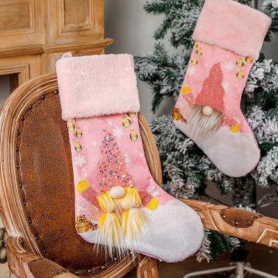 China HB-209 Fashionable Pink Gnome Christmas Stocking With Lights Christmas Stocking for sale