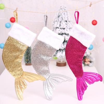 China HB-2420 Fashionable Mermaid Tail Christmas Stocking for Xmas Party Decorations Kids Gift 20 inch for sale