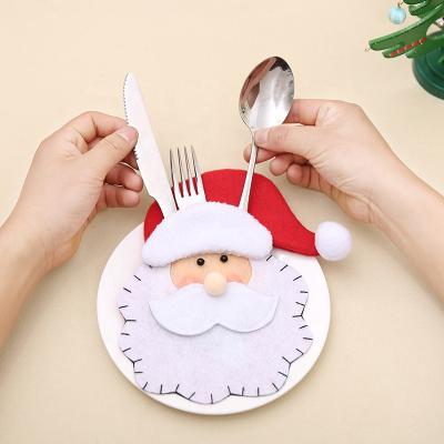 China Fashionable HB-2964 Christmas Santa Cutlery Holder Mini Fork Spoon Knife Storage Bag for sale