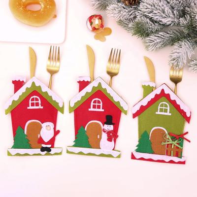 China For Home Christmas Cutlery Holder HB-2522 For Christmas Tableware Table Arrangement Decoration With Santa House for sale