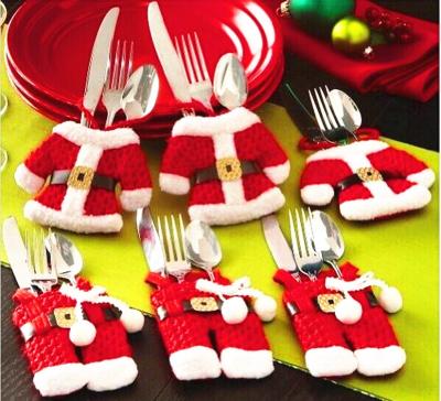 China HB-3603 New Eco-friendly Santa Cloth Christmas Cutlery Holders For Christmas Table Decoration Cutlery Gift for sale