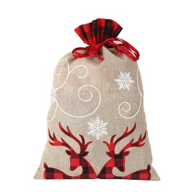 China Candy Gift Bag YQ-117 Drawstring Pockets Personalized Christmas Bag Eco-Friendly Canvas Reindeer Santa Sacks for sale