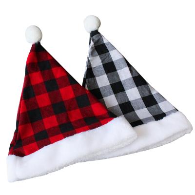 China Christmas Santa Hat HB-454 Plaid Black Red Christmas Santa Hat New For Festive Christmas New Year for sale